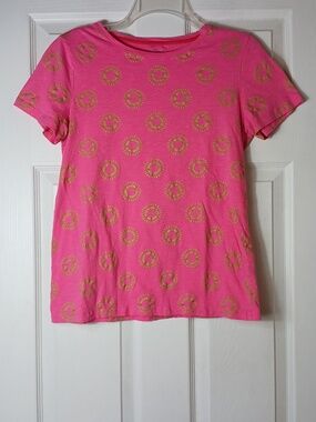 Boden Coralie Sunburst T-Shirt Pink Metallic Gold Cotton Size S